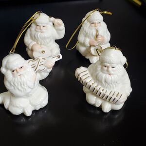 Giftco Set Of 4 Jolly Santa Ceramic Ornaments White Gold Christmas X-mas